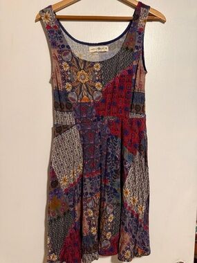 NATURAL LIFE Multicolor Patchwork Floral Scoop Neck Mini Dress